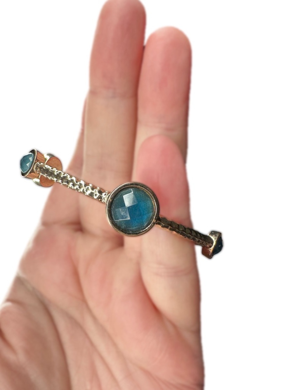 Gold-Tone Blue Stone Bangle Bracelet - Women Jewelry - Picture 3 of 4
